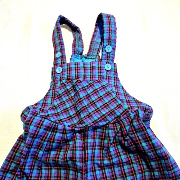 Hanna Andersson plaid lined Vintage overalls, teal, red, black, nwot - Picture 2 of 8